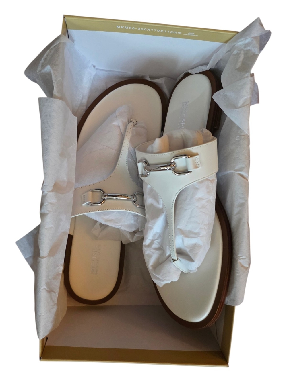 White Women’s Leather Toe-Post Sandals with Silver Bit Detail - Picture 2 of 3